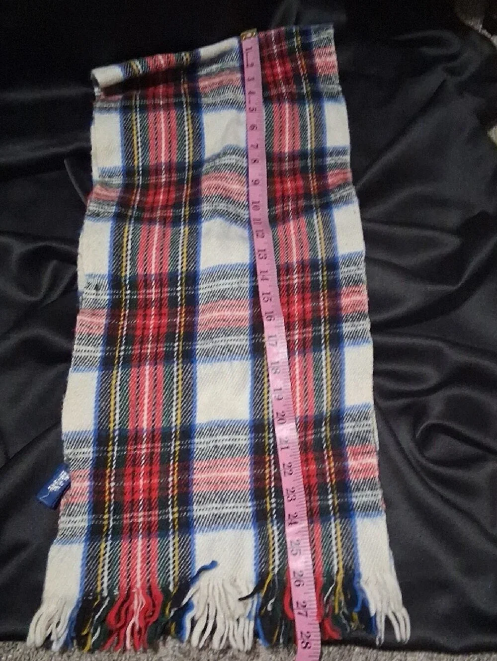 Vintage Tarleton Tartan Plaid Fringe Scarf - Red Green White
